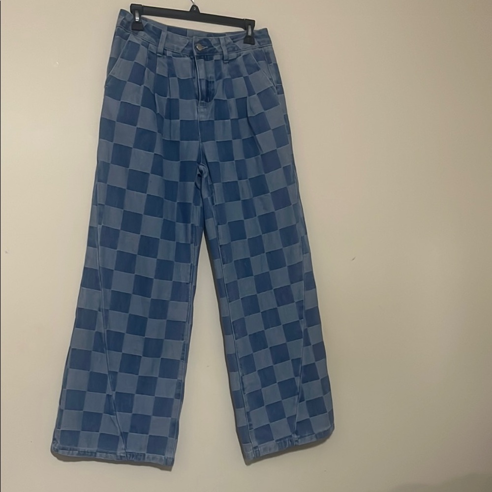 Trendy Blue Checkered Pants